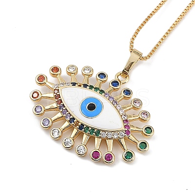 Rack Plating Brass Colorful Cubic Zirconia Eye Pendant Box Chain Necklaces NJEW-P317-02G-1