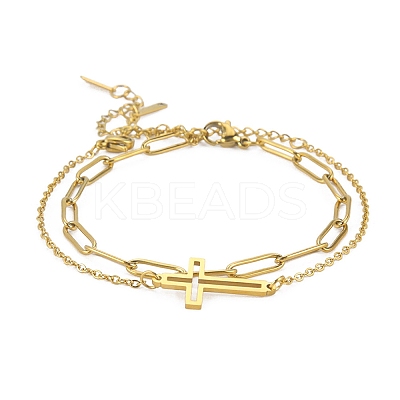 304 Stainless Steel Paperclip Chains & Cable Chain Bracelet Sets AJEW-U005-05A-G-1
