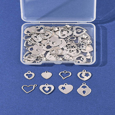 60Pcs 10 Styles 201 Stainless Steel Open Heart Charms STAS-FS0001-92-1
