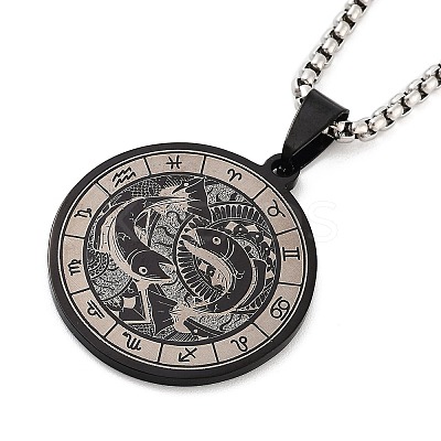 Retro Mandala 201 Stainless Steel Box Chain Constellation Pendant Necklaces for Women Men LS-NJEW-M223-01H-1