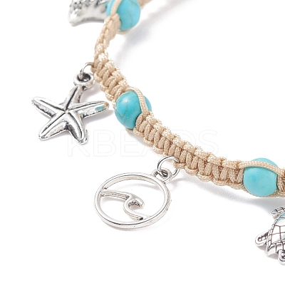 Synthetic Turquoise Braided Bead Anklet AJEW-AN00483-1