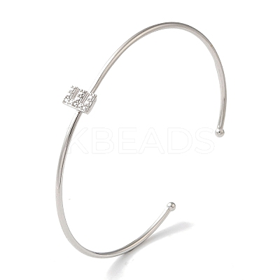 Rack Plating Brass Micro Pave Clear Cubic Zirconia Letter Open Cuff Bangles BJEW-A018-01P-E-1