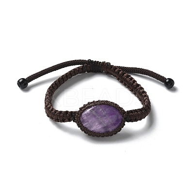 Adjustable Oval Natural Amethyst Braided Bead Bracelets BJEW-H626-02-15-1