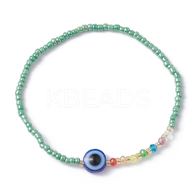 Evil Eye Resin & Glass Beaded Stretch Bracelet BJEW-JB09491-1