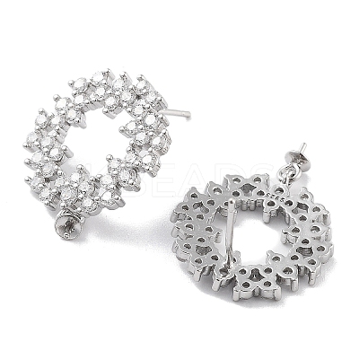 Donut Rhodium Plated 925 Sterling Silver Cubic Zirconia Stud Earring Findings EJEW-B038-16P-1