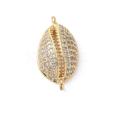 Brass Micro Pave Clear Cubic Zirconia Shell Shaped Links Connector Charms KK-K399-03B-G-1