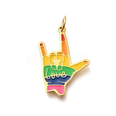 Pride 304 Stainless Steel Enamel Pendants STAS-B079-01G-15-1