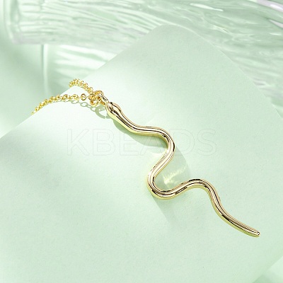 Brass Snake Pendant Cable Chain Necklaces for Women NJEW-S438-01B-G-1