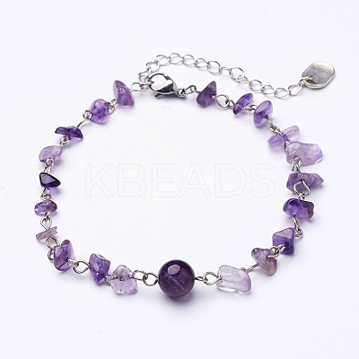 Natural Gemstone Chip Anklets X-AJEW-AN00177-1