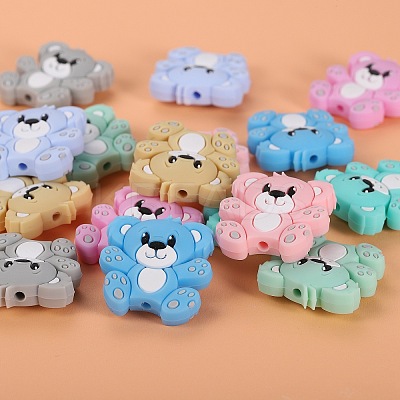 16Pcs 8 Colors Cartoon Bear Silicone Focal Beads JX699A-1