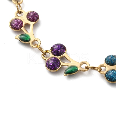 304 Stainless Steel Glitter Cherry Link Bracelets for Women BJEW-C076-02B-01-1
