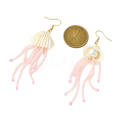 Natural Clam Shell Imitation Pearl Dangle Earrings EJEW-MZ00231-03-1