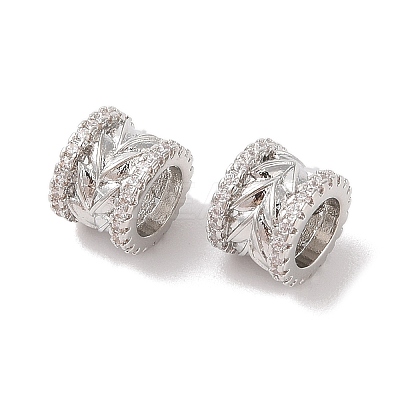 Brass Micro Pave Clear Cubic Zirconia European Beads KK-B100-047P-1