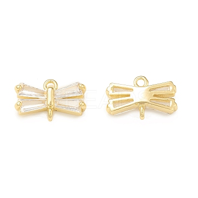 Brass Clear Glass Connector Charms KK-P228-73G-1