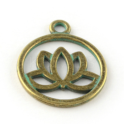 Flat Round with Lotus Zinc Alloy Pendants X-PALLOY-R065-170-LF-1