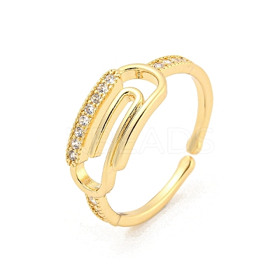 Paper Clip Brass Micro Pave Clear Cubic Zirconia Open Cuff Rings RJEW-G309-25G-1