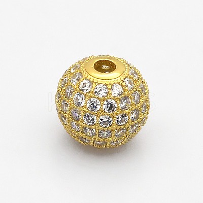 CZ Brass Micro Pave Grade AAA Clear Color Cubic Zirconia Round Beads KK-O065-12mm-05G-NR-1