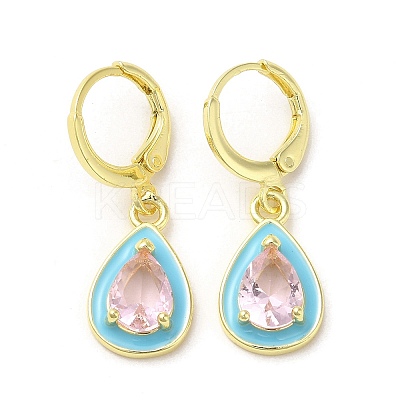 Teardrop Real 18K Gold Plated Brass Dangle Leverback Earrings EJEW-L268-026G-02-1
