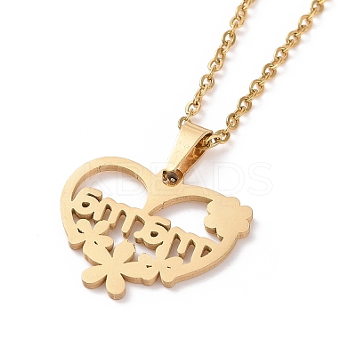 304 Stainless Steel Flower Heart with Word Mama Stud Earrings and Pendant Necklace Set AJEW-B019-09-1