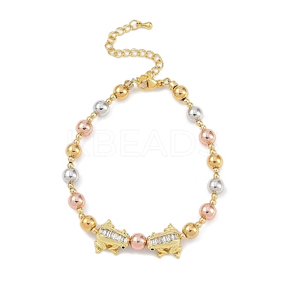 Rack Plating Brass Micro Pave Cubic Zirconia Beaded Bracelets BJEW-P341-02G-1