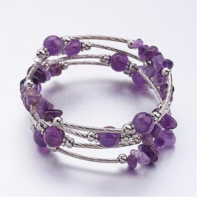 Four Loops Wrap Amethyst Beads Bracelets BJEW-JB02590-05-1