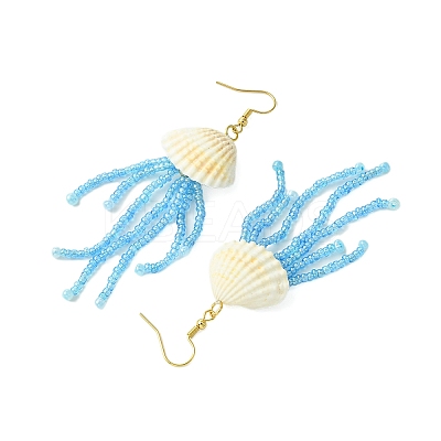 Natural Clam Shell Imitation Pearl Dangle Earrings EJEW-MZ00231-02-1