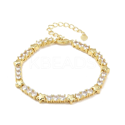 Brass Micro Pave Clear Cubic Zirconia Link Chain Bracelets for Women BJEW-P366-02A-G-1