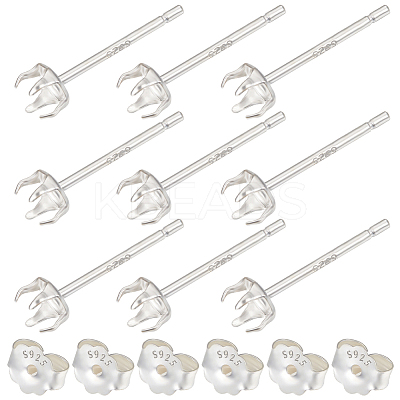 5 Pairs 925 Sterling Silver Stud Earring Settings STER-BBC0005-42S-1