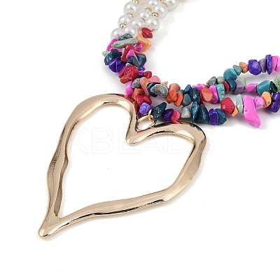 Bohemian Synthetic Turquoise Chips Beads 3 Layer Necklaces NJEW-K384-04A-1