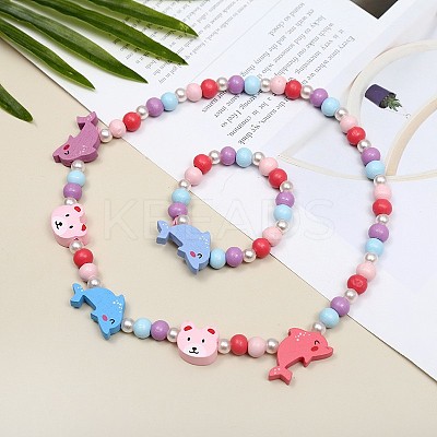 Plastic & Wood Beaded Necklaces & Beaded Bracelets Sets WG31E53-22-1