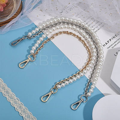 2Pcs 2 Colors Plastic Imitation Pearl Beaded Double Strand Bag Handles DIY-CA0005-93-1