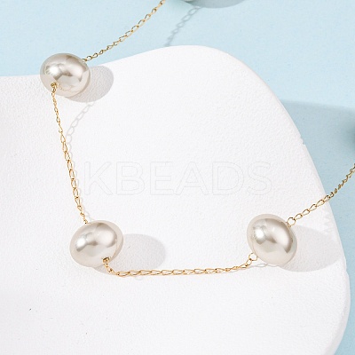 Acrylic Imitation Pearl Oval 304 Stainless Steel Link Chain Necklaces for Women NJEW-F354-02G-1