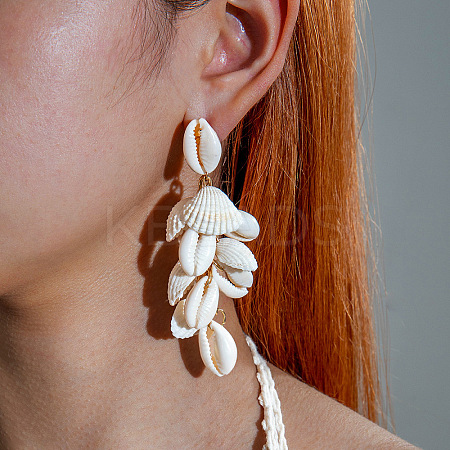 Alloy Resin Shell Shape Dangle Stud Earrings FS-WG8A9F4-09-1