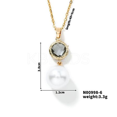 Brass Pave Rhinestone & Imitation Pearl Round Pendnat Shiny Women's Necklaces for Women NM0826-6-1