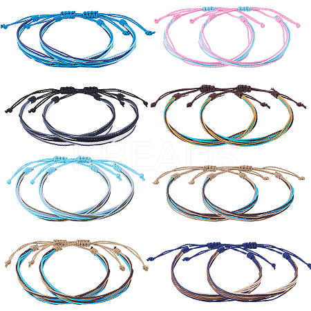 16Pcs 8 Colors Waxed Nylon Cord Multi-strand Bracelets BJEW-SC0001-37-1