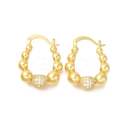 Rack Plating Round Ball Brass Micro Pave Clear Cubic Zirconia Hoop Earrings EJEW-I310-20G-1