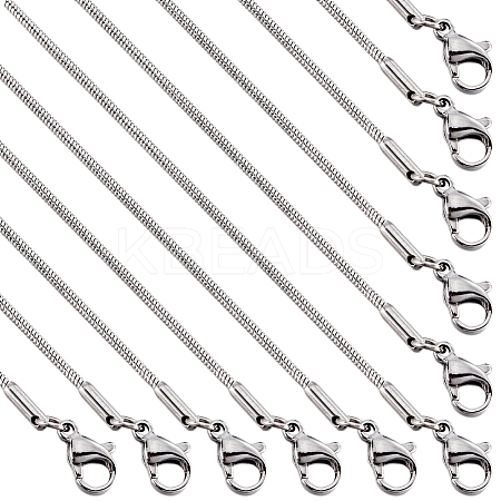 12Pcs Classic Plain 304 Stainless Steel Round Snake Chain Necklaces Set NJEW-SC0001-18-1