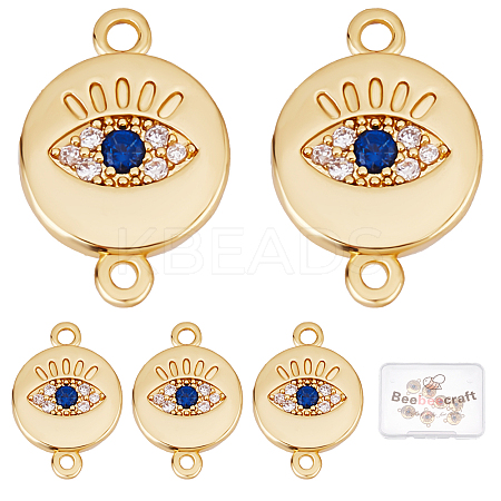 Beebeecraft Brass Micro Pave Clear & Royal Blue Cubic Zirconia Connector Charms KK-BBC0002-62-1