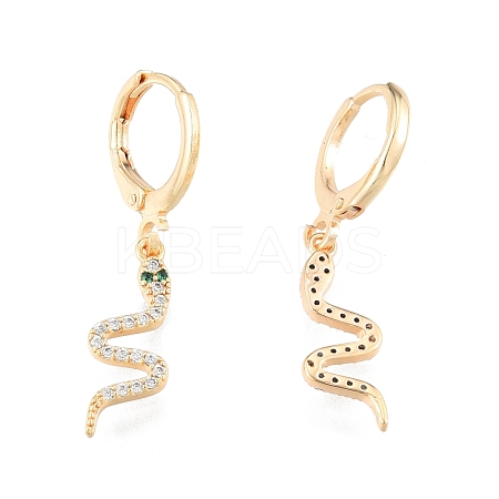 Green Cubic Zirconia Snake Dangle Leverback Earrings EJEW-N012-79-1