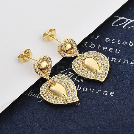 Brass Micro Pave Clear Cubic Zirconia Dangle Stud Earrings for Women LS-EJEW-F352-05G-02-1