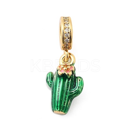 Brass Green Enamel European Dangle Charms KK-F904-28G-1