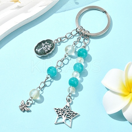 Glass & Alloy & Natural Green Aventurine Keychain KEYC-YW00146-03-1