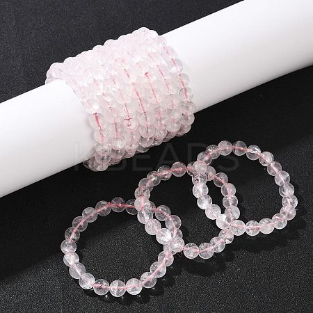 Natural Rose Quarts Round Beads Stretch Bracelets for Women BJEW-Q056-01A-1
