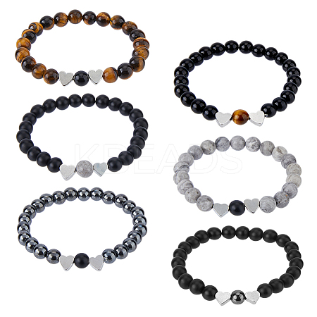 3 Sets 3 Style Natural & Synthetic Mixed Gemstone & Glass Round Beaded Stretch Bracelet Sets BJEW-FI0001-39-1
