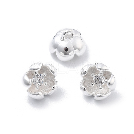 925 Sterling Silver Pave Clear Cubic Zirconia 3D Flower Charms STER-D302-12S-1
