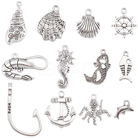 72Pcs 12 Styles Tibetan Style Alloy Charms FIND-SC0007-72-1