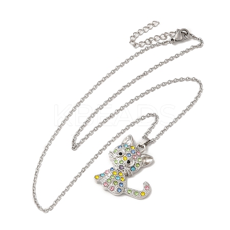 Alloy Rhinestone Cat Pandant Necklace with Cable Chains LS-NJEW-K248-01P-01-1