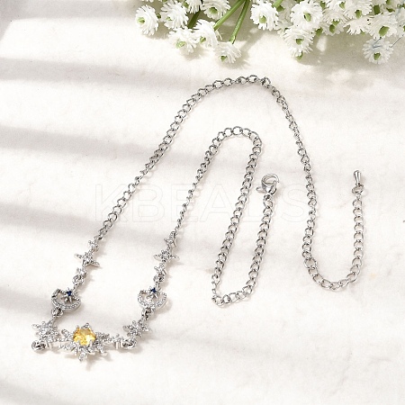 Brass Micro Pave Cubic Zirconia Sun & Moon & Star Pendant Necklaces NJEW-B157-17P-1