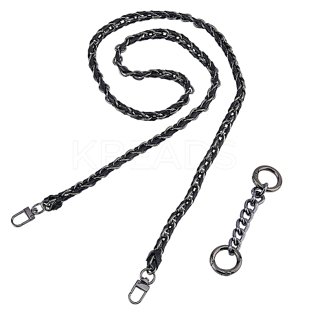 1Pc Black PU Leather Alloy Purse Chains FIND-HS0001-91B-1