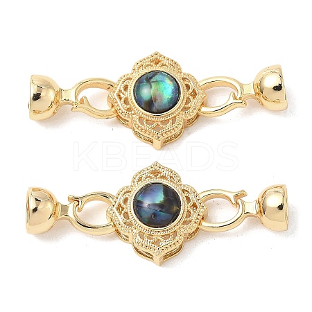 Brass Natural Paua Shell Fold Over Clasps KK-U059-29G-1